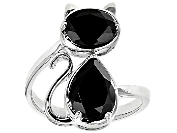 Picture of Black Spinel Rhodium Over Sterling Silver Cat Ring 3.36ctw