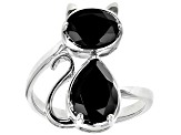 Black Spinel Rhodium Over Sterling Silver Cat Ring 3.36ctw