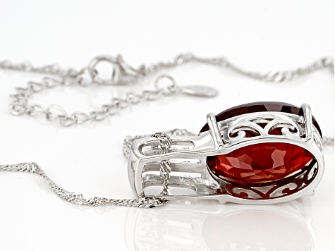 Red Hessonite Rhodium Over Sterling Silver Solitaire Pendant With Chain 12.50ct