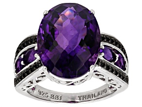 Purple Amethyst Rhodium Over Sterling Silver Ring 7.76ctw