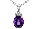 Purple Amethyst Rhodium Over Sterling Silver Pendant With Chain 3.64ctw