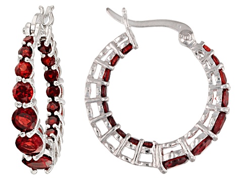 Red Garnet Sterling Silver Hoop Earrings 3 04ctw Reh355 Jtv Red Garnet Sterling Silver Hoop Earrings 3 04ctw
