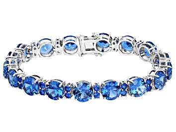 Picture of Blue Lab Created Spinel Rhodium Over Sterling Silver Bracelet 42.71ctw