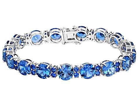 Blue Lab Created Spinel Rhodium Over Sterling Silver Bracelet 42.71ctw ...