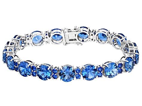 Blue Lab Created Spinel Rhodium Over Sterling Silver Bracelet 42.71ctw