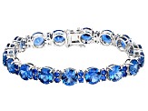 Blue Lab Created Spinel Rhodium Over Sterling Silver Bracelet 42.71ctw