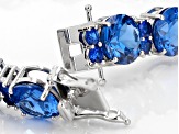 Blue Lab Created Spinel Rhodium Over Sterling Silver Bracelet 42.71ctw