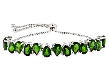 Picture of Green Chrome Diopside Rhodium Over Sterling Silver Sliding Adjustable Bracelet 8.57ctw