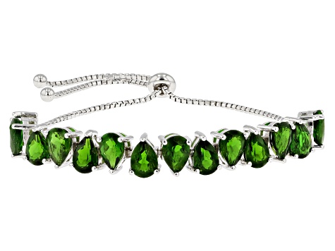 Green Chrome Diopside Rhodium Over Sterling Silver Sliding Adjustable Bracelet 8.57ctw