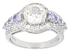 White Fabulite Strontium Titanate With Tanzanite And White Zircon Sterling Silver Ring 3.36ctw