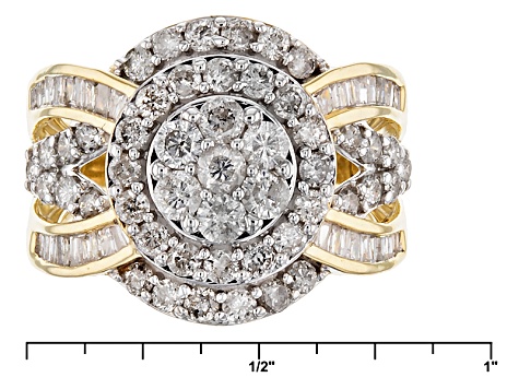 White Diamond 10k Yellow Gold Cluster Ring 2.00ctw