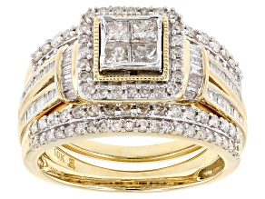 White Diamond 10k Yellow Gold Ring With 2 Matching Bands 1.25ctw