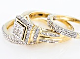 White Diamond 10k Yellow Gold Ring With 2 Matching Bands 1.25ctw