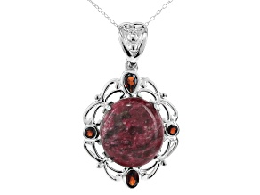 Red thulite rhodium over silver enchancer with chain 1.53ctw