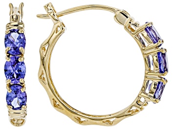 Picture of Blue Tanzanite 10k Yellow Gold Hoop Earrings 1.73ctw