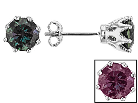 Color Change Lab Created Alexandrite Rhodium Over Sterling Silver Stud  Earrings 1.70ctw
