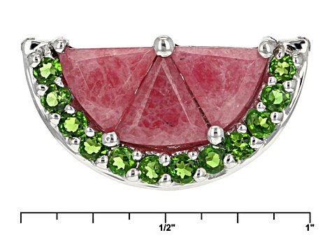 Red Rhodonite Rhodium Over Sterling Silver Watermelon Necklace 0.29ctw