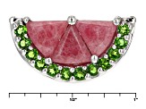 Red Rhodonite Rhodium Over Sterling Silver Watermelon Necklace 0.29ctw