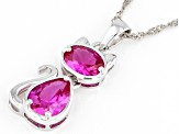 Pink Lab Created Sapphire Rhodium Over Sterling Silver Cat Pendant With Chain 3.45ctw