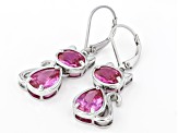 Pink Lab Created Sapphire Rhodium Over Sterling Silver Cat Earrings 6.90ctw