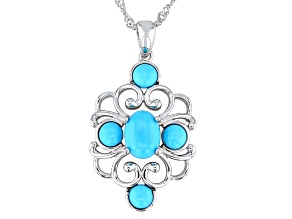 Blue Sleeping Beauty Turquoise Rhodium Over Sterling Silver 5-Stone Pendant With Chain