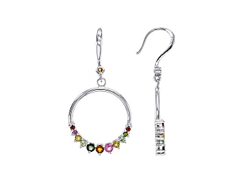 Picture of Multi-Tourmaline Rhodium Over Sterling Silver Dangle Hoop Earrings .76ctw