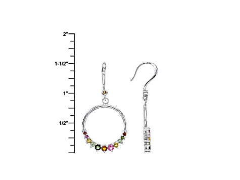 Multi-Tourmaline Rhodium Over Sterling Silver Dangle Hoop Earrings .76ctw