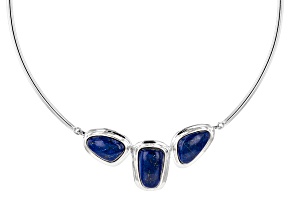 Blue Lapis Lazuli Sterling Silver 3-Stone Necklace