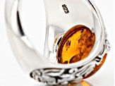 Orange Amber Rhodium Over Sterling Silver Ring