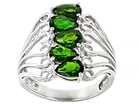 Green Chrome Diopside Rhodium Over Sterling Silver Ring 1.91ctw