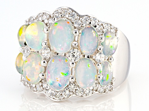 FB Jewels 1.95 Carat Genuine Ethiopian Opal and White Cubic Zirconia 925 Sterling Silver Birthstone Ring