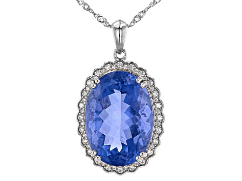 Blue Color Change Fluorite Rhodium Over Sterling Silver Pendant With Chain 22.74ctw