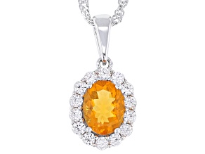 Orange Mexican Fire Opal Rhodium Over Sterling Silver Pendant With Chain 1.38ctw