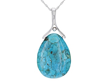 Picture of Blue Composite Turquoise Rhodium Over Sterling Silver Enhancer With Chain