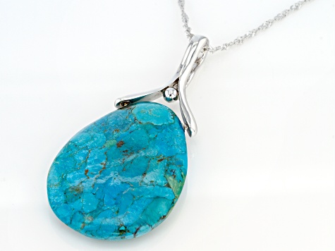 Blue Composite Turquoise Rhodium Over Sterling Silver Enhancer With Chain