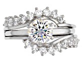 White Strontium Titanate And White Zircon Rhodium Over Silver Ring With Guard 3.02ctw