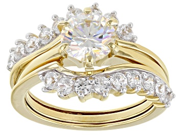 Picture of Strontium Titanate And White Zircon 18k Yellow Gold Over Silver Ring With Guard 3.02ctw