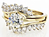 Strontium Titanate And White Zircon 18k Yellow Gold Over Silver Ring With Guard 3.02ctw