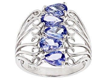 Picture of Blue tanzanite rhodium over sterling silver 5-stone ring 1.70ctw