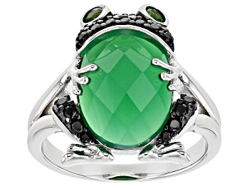 Picture of Green Onyx Rhodium Over Sterling Silver Frog Ring .42ctw