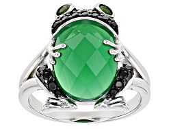 Green Onyx Rhodium Over Sterling Silver Frog Ring .42ctw