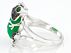 Green Onyx Rhodium Over Sterling Silver Frog Ring .42ctw
