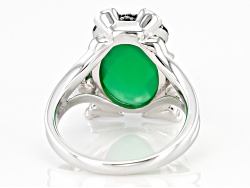 Green Onyx Rhodium Over Sterling Silver Frog Ring .42ctw