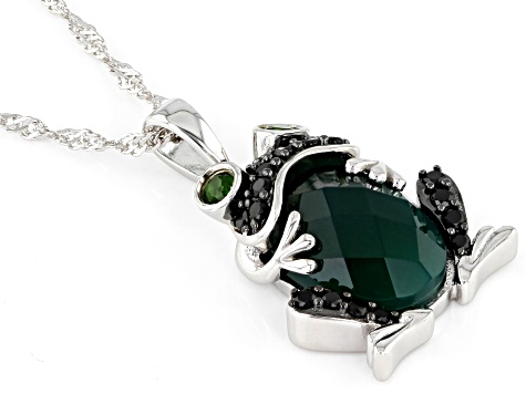 Green Onyx Rhodium Over Sterling Silver Frog Pendant With Chain .42ctw
