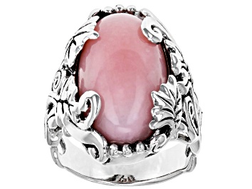 Picture of Pink Peruvian opal rhodium over sterling silver ring