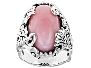 Pink Peruvian opal rhodium over sterling silver ring