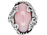 Pink Peruvian opal rhodium over sterling silver ring