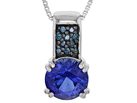 Blue lab created sapphire sterling silver pendant with chain 2.32ctw