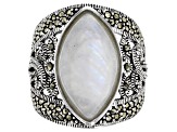 White rainbow moonstone sterling silver ring
