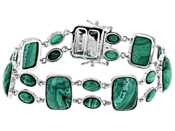Picture of Green malachite rhodium over sterling silver bracelet